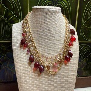 Gold and Red Multi-Layer Necklace